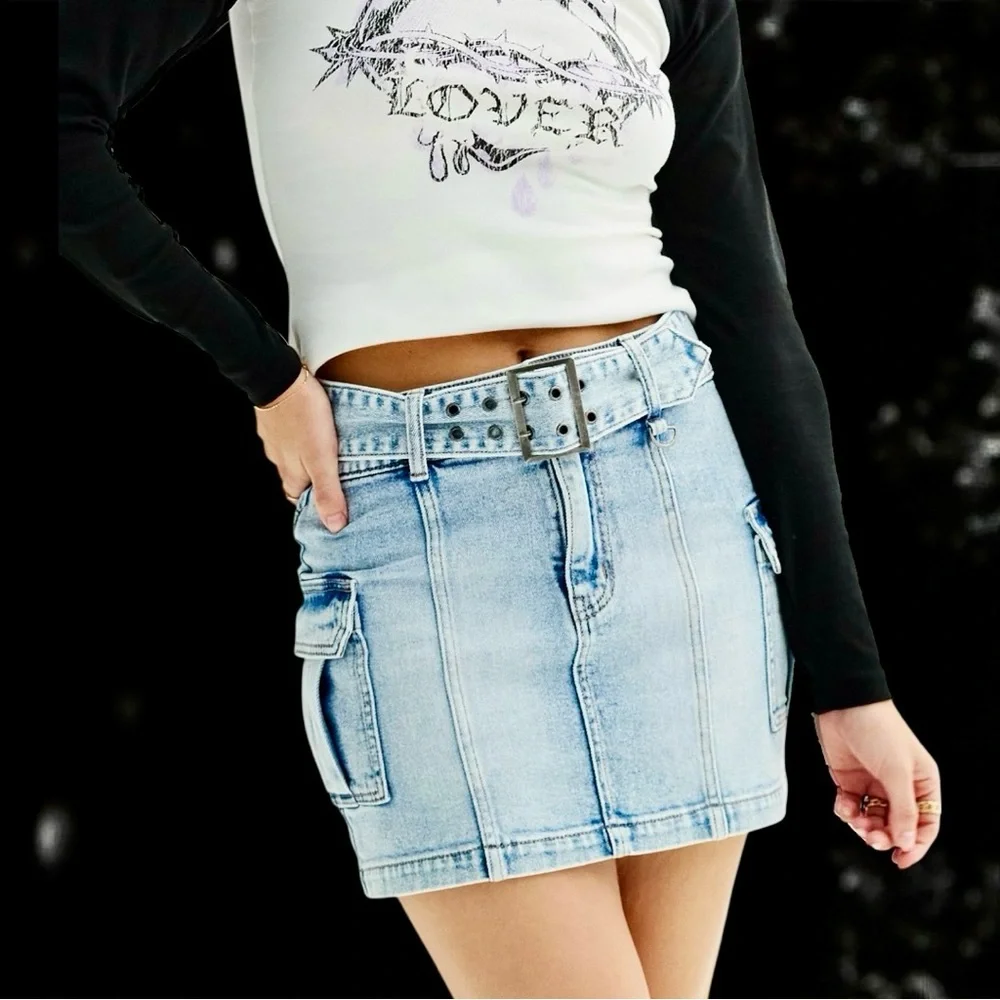 SO Y2K Skirt Denim Cargo Utility Mini Grunge Retro Alt Junior’s 5 Waist 27